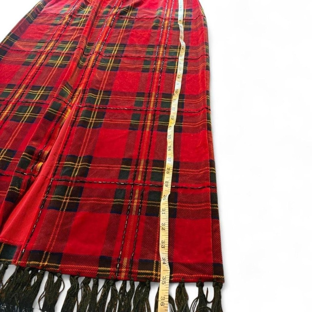 Ronni Nicole Red Tartan Fringe Maxi Skirt Beaded Plaid Size M - Picture 6 of 7